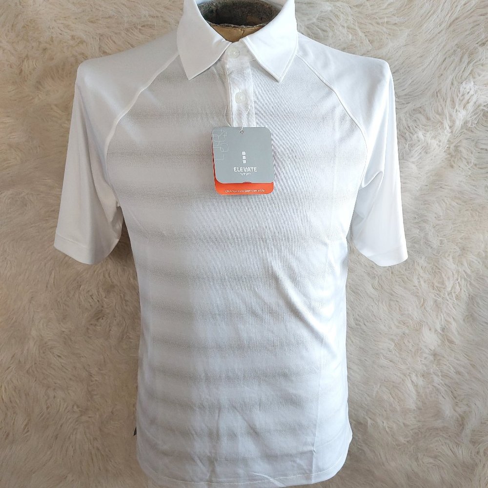 Elevate Sport Men's White Stripped 3 Buttons Short Sleeve Polo Shirt Size S